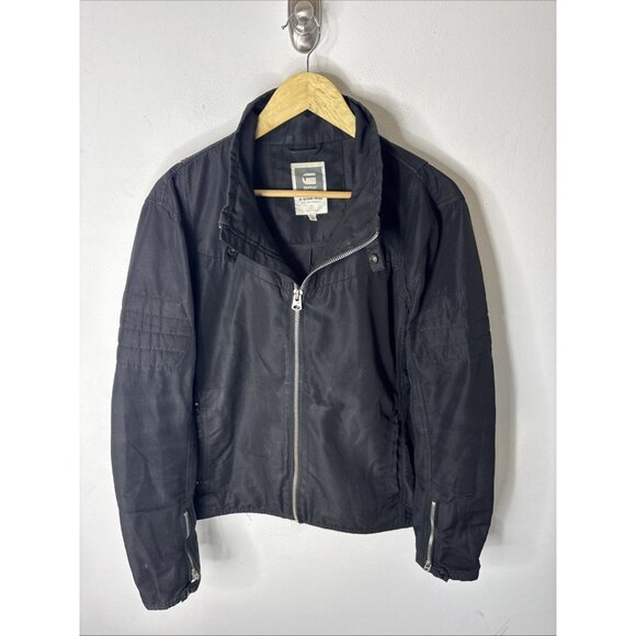 G-Star Raw Black Bonded Nylon Moto Jacket Men’s XL Zip Front Pockets - Picture 1 of 11